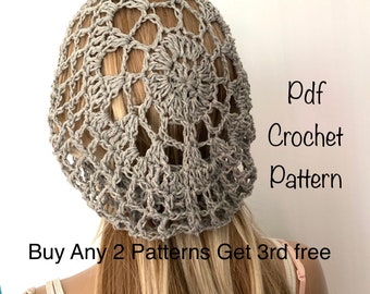 Termes américains Crochet de motif de béret Slouch, motif de chapeau de mandala, motif de coton d'été pour femmes pdf, crochet rapide facile moderne, crochet pour débutant