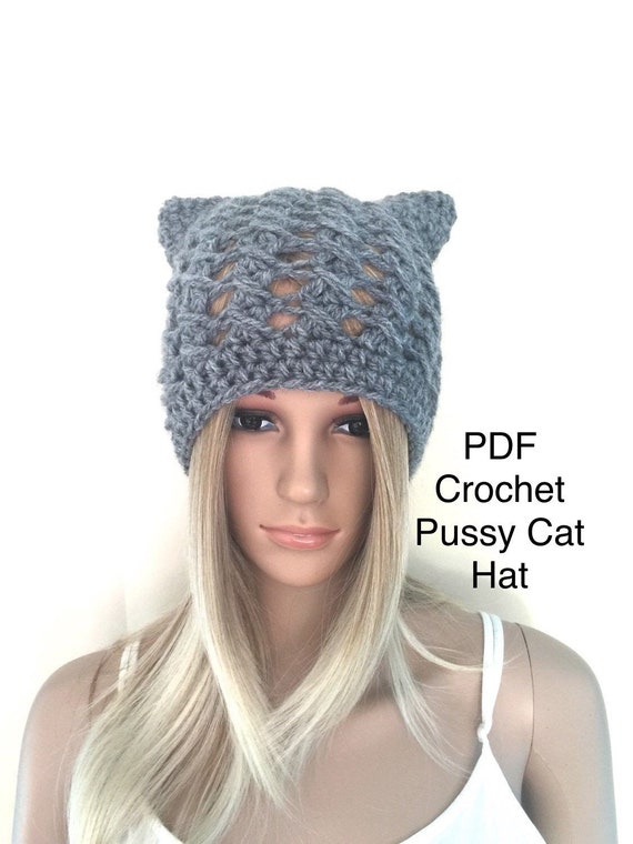 Cat Ear Hat Pattern, Crochet Pussy Hat Pattern, Women Beanie Cat