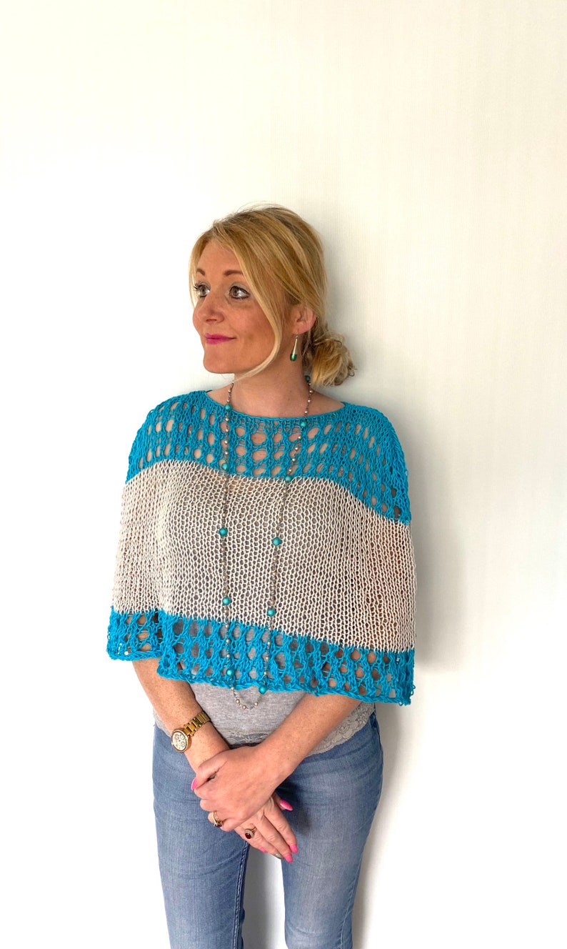 Cotton knitting poncho pattern, lace cape for women, beginner knitting, easy quick knits, knitted clothes diy, pdf lace pattern, shawl knit image 7