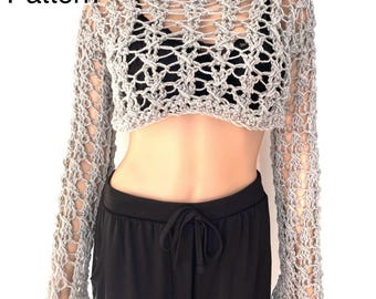 Patrón de crochet para mujer, top corto de malla de encaje pdf moderno, patrón de crochet de suéter de encaje de lana, patrón fácil para principiantes, verano rápido