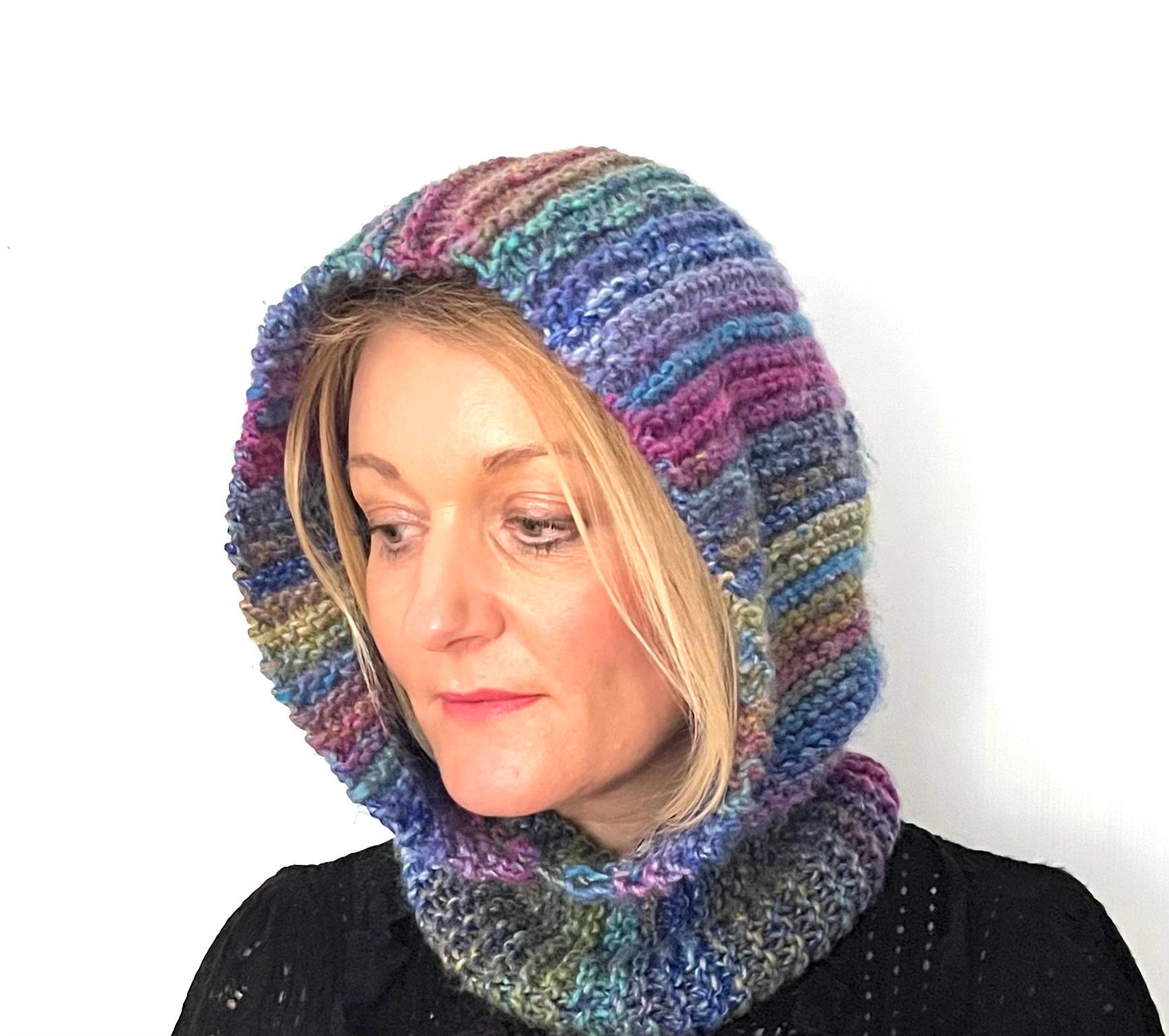 Hooded Cowl Knitting Pattern, Garter Stitch Hood Scarf Pattern, Easy ...