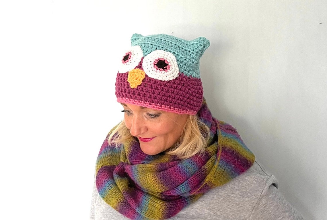 Owl Hat Pattern, DIY Crochet Hat Pattern, Women Beanie Cat Ear Pattern ...