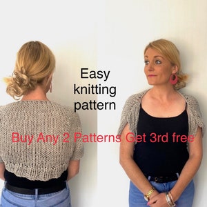 Women knitting pattern shrug, chunky bolero pattern pdf, easy knit clothes, beginner knitting patterns, how to knit, knit wedding shrug Dk