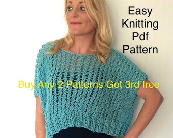Knitting pattern top for women, crop top pdf Plus modern, lace sweater knit  pattern clothes, easy beginner oversized pattern, Summer quick