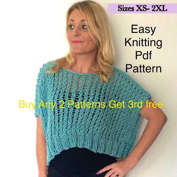 Knitting pattern top for women, crop top pdf Plus modern, lace sweater knit  pattern clothes, easy beginner oversized pattern, Summer quick