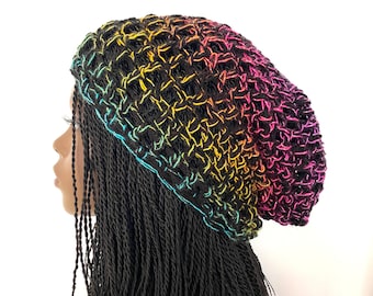 Hippy Boho Hat pattern PDF Slouch crochet beanie  pattern, digital download, dread pattern tutorial,US terms beginner, rainbow crochet diy