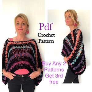 Padrão de crochê Boho para mulheres, top curto moderno em PDF, padrão de crochê para suéter de renda, padrão superdimensionado fácil para iniciantes, rápido para o verão