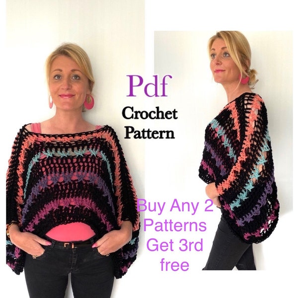 Boho Crochet pattern for women, crop top pdf modern, lace sweater crochet pattern clothes, easy beginner oversized pattern, Summer quick