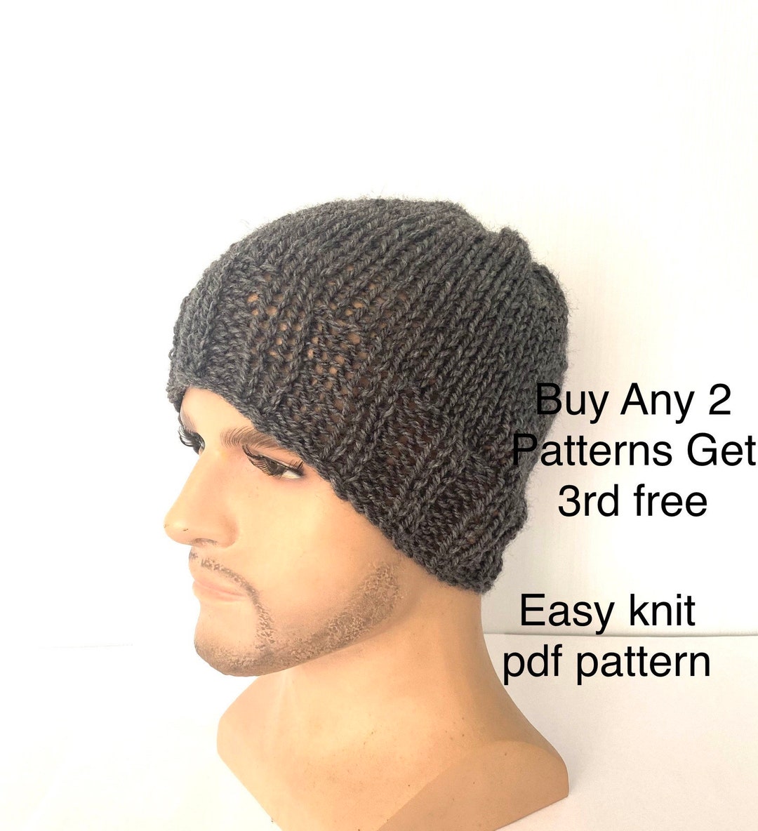 Easy Knit Beanie Hat Pattern, Pdf Beginner Hat, Knit Pattern Diy, Hat ...