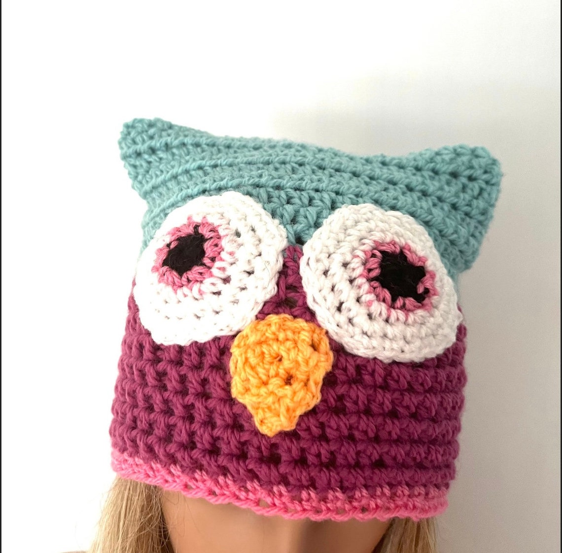 Owl Hat Pattern, DIY Crochet Hat Pattern, Women Beanie Cat Ear Pattern ...