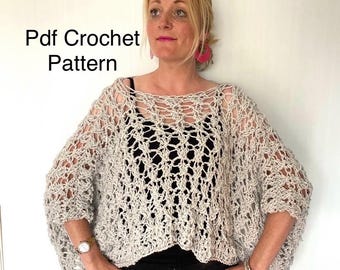 Crochet pattern for women, crop top pdf modern, Wool lace sweater crochet pattern clothes, easy beginner oversized pattern, Summer quick