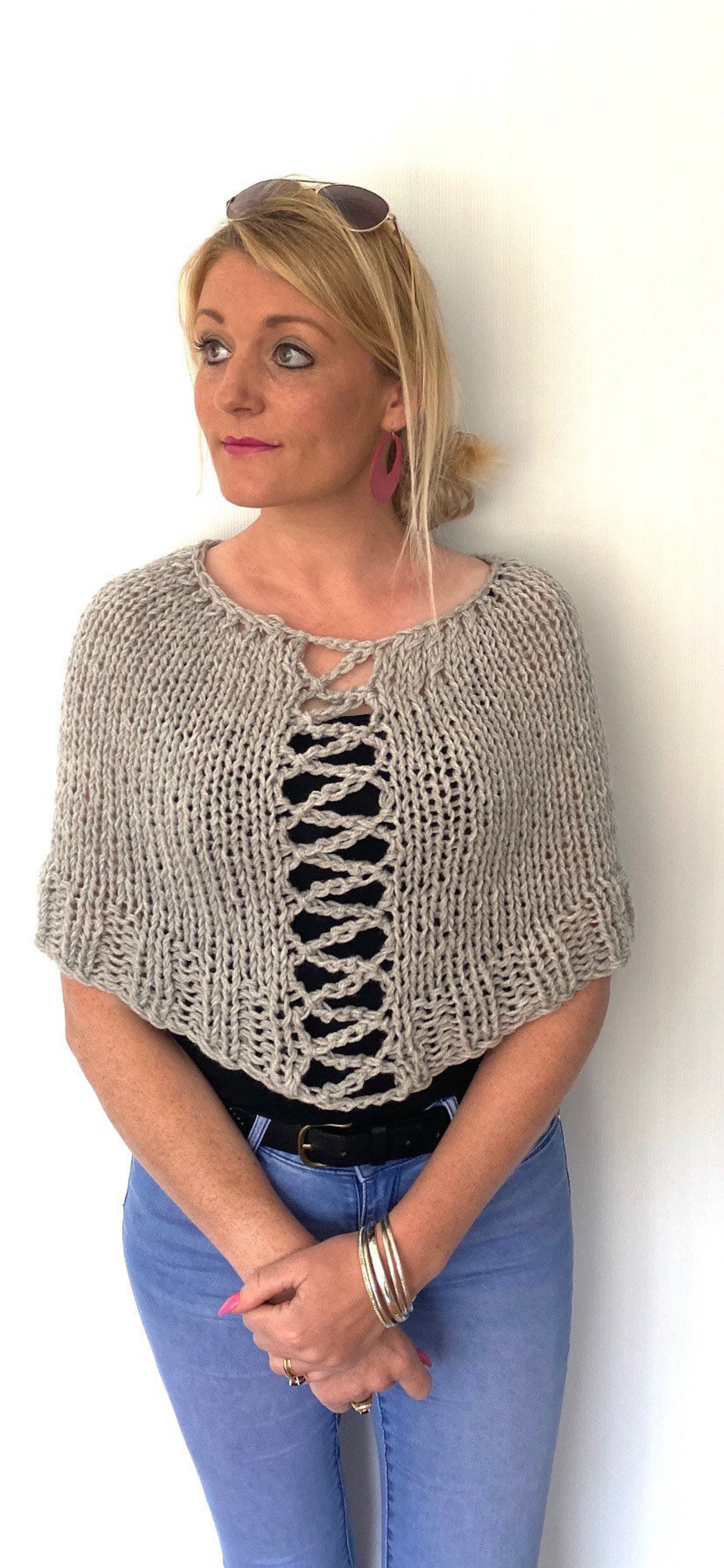 Modern Knitting Pattern for Women, Poncho Cape Knitting Crochet Pattern
