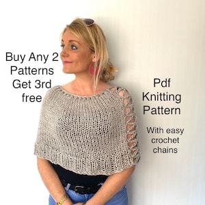 Modern knitting Pattern for women, poncho cape knitting crochet pattern, pdf instant download, quick knits, easy knitting beginner clothes