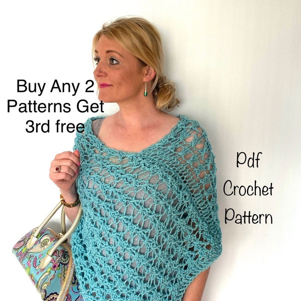Lace Aran poncho pattern for women, pdf crochet pattern modern, Irish lace crochet shawl cape pattern clothes, easy beginner crochet quick