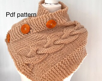 Knitting pattern cowl, cables Irish knit cowl, pdf knit Aran patterns, instant download, modern knit patterns, Celtic knitting diy