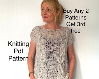 Irish cable sweater knitting pattern, Summer pattern, pattern, pdf easy beginner knitting quick, Top jumper knit diy pattern tunic women