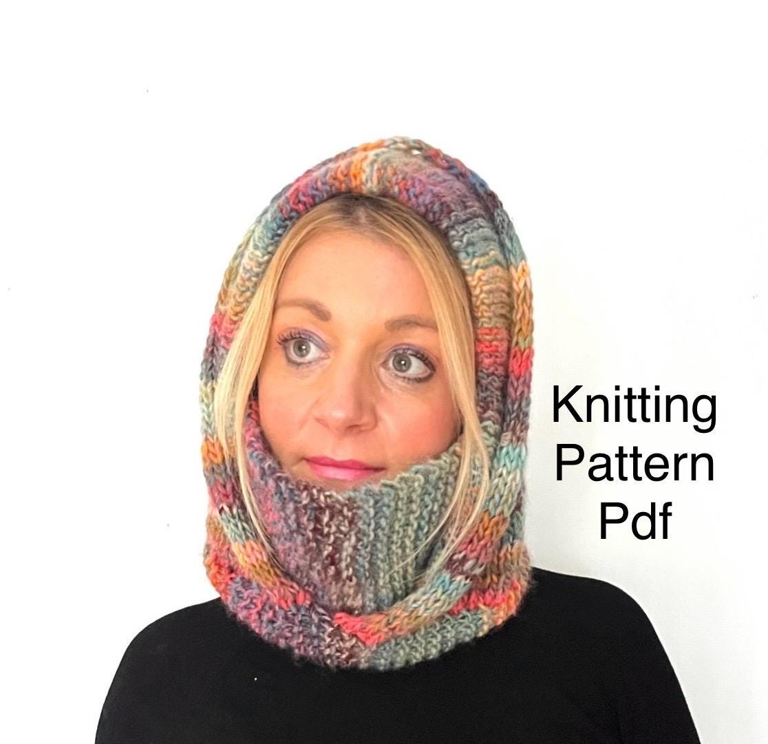 Hooded Cowl Knitting Pattern, Hood Scarf Pattern, Easy Knitting Pattern ...