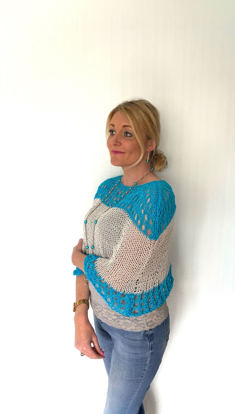 Cotton knitting poncho pattern, lace cape for women, beginner knitting, easy quick knits, knitted clothes diy, pdf lace pattern, shawl knit image 8