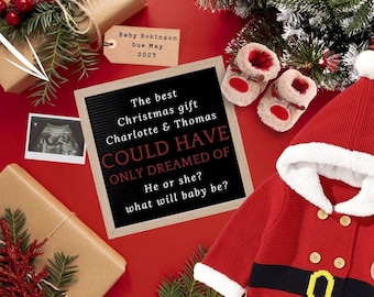 Christmas Digital Pregnancy Announcement for Social Media | Baby Reveal Expecting | Christmas Letter Board Baby Announcement