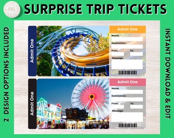 Printable Theme Park Surprise Gift Ticket | Fairground Printable Boarding Pass | Admission Ticket | Rollercoaster Ticket | Admission