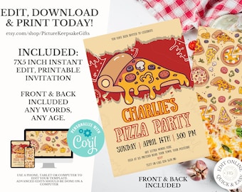Pizza Party Invitation, Pizza Birthday Party Invite, Birthday Party Invites, Pizza Night Digital Invite,  Kid's Birthday, Boy, Girl, Any Age