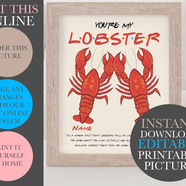 You're my lobster, friends gift. Love Gift. Valentines Gift. Anniversary Gift. Personalised Printable Gift