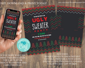 Editable Ugly Sweater Party Invitation Rustic Christmas Ugly Sweater Invitation Eat Drink And Be Ugly Sweater Party Invite Instant Download