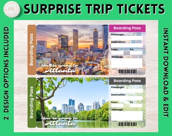 Printable ATLANTA Surprise Gift Ticket | ATLANTA Printable Boarding Pass | Personalised Present | ATLANTA Vacation | Ticket | Flight