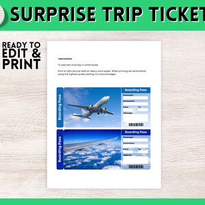 Printable Flight Surprise Gift Ticket Plane Printable Boarding Pass ...