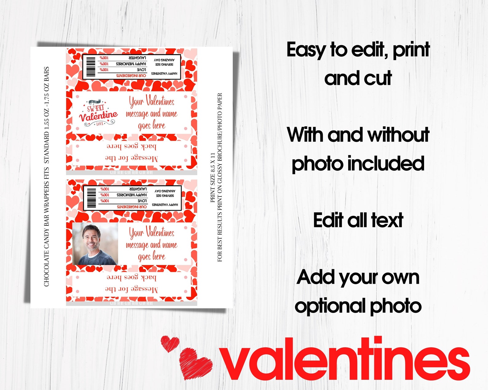 PRINTABLE Valentines Chocolate Bar Wrapper Template Hershey - Etsy