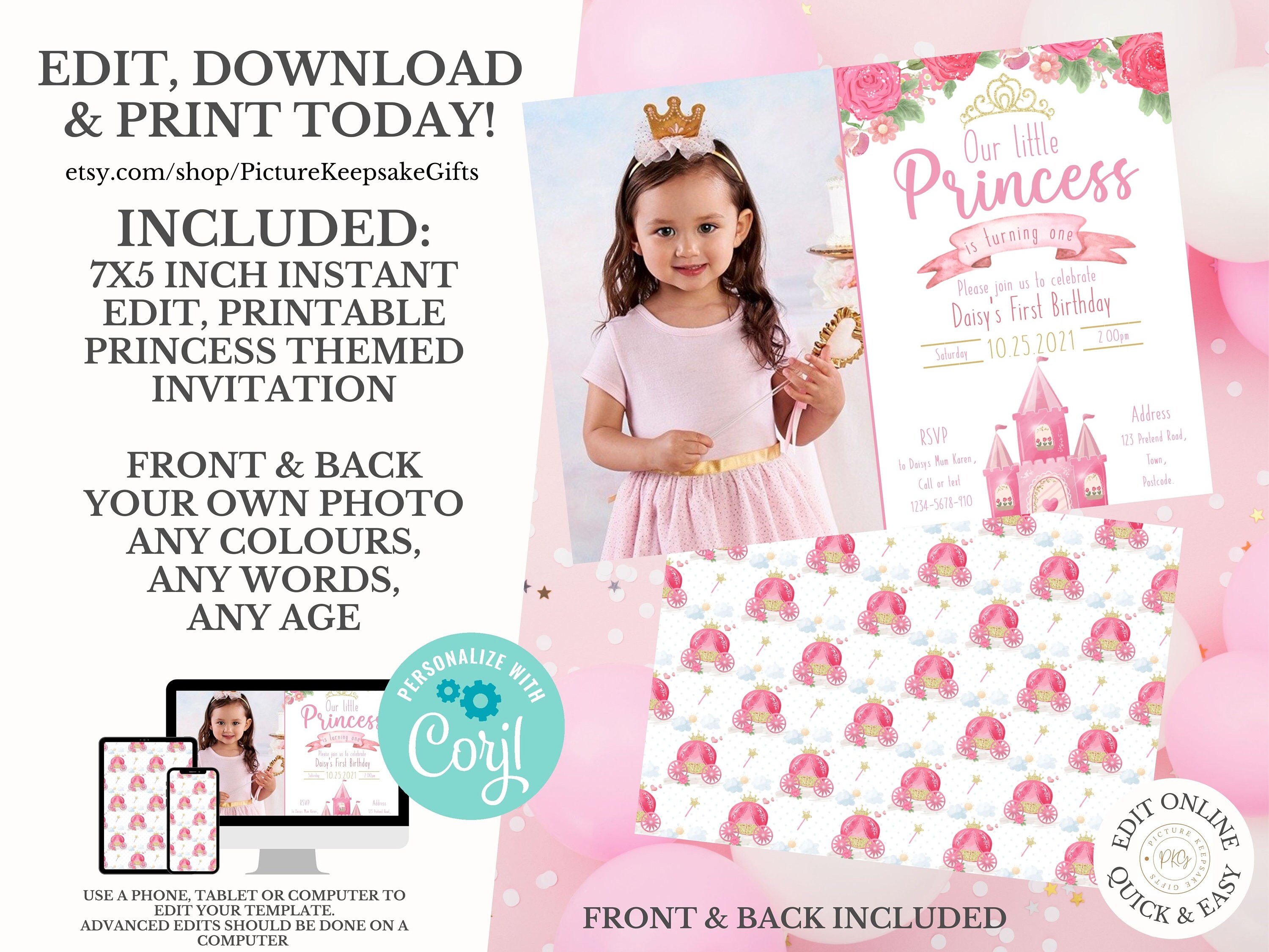 Princess Birthday Invitation Pink and Gold Little Princess Invitations first Gold Girl Invite Instant Download Template
