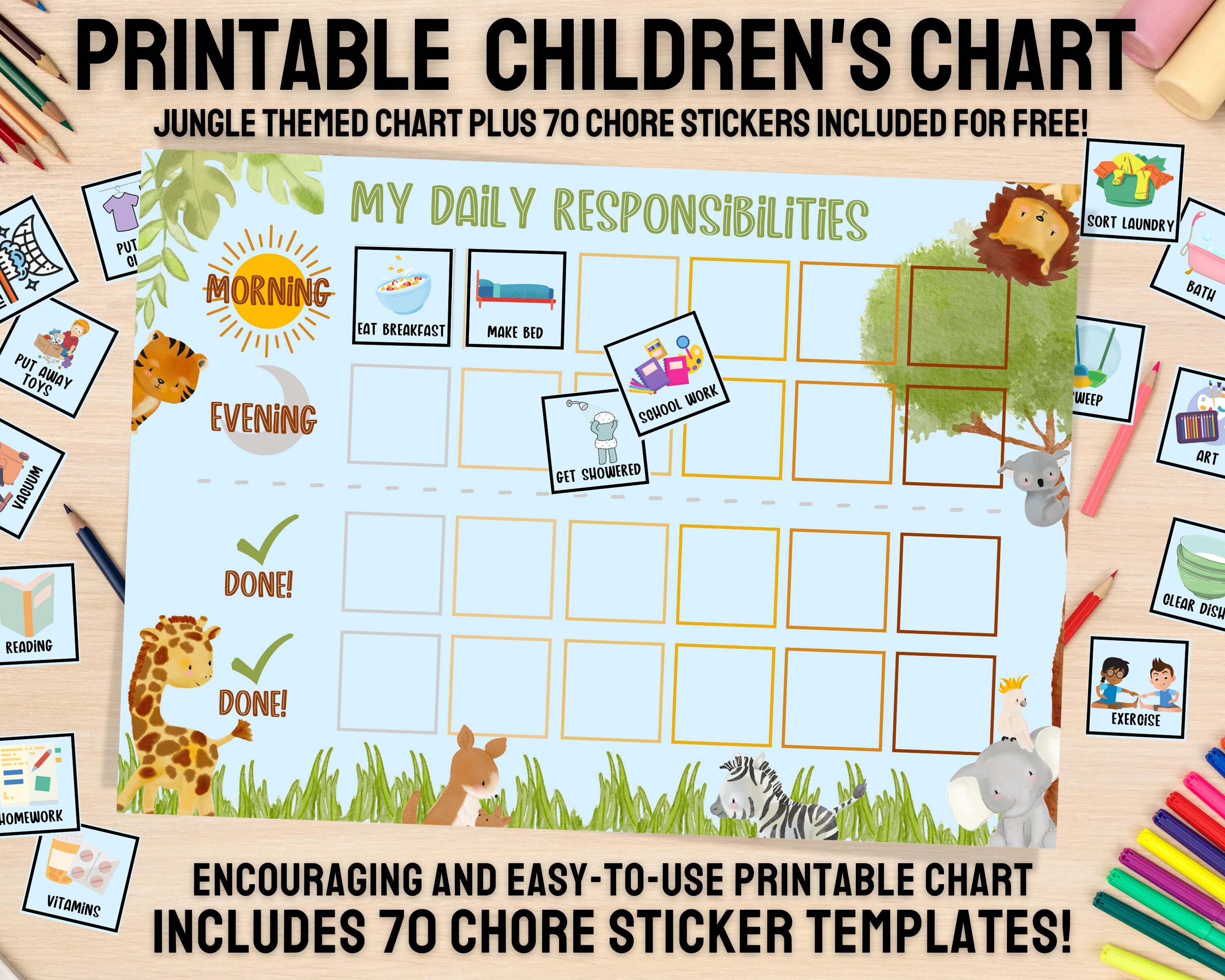 Kids Daily Responsibilities Chart Chore Chart Printable - Etsy