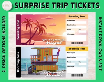 Printable MIAMI Surprise Gift Ticket | MIAMI Printable Boarding Pass | Editable Personalised Present | MIAMI Vacation ticket | Miami Flight