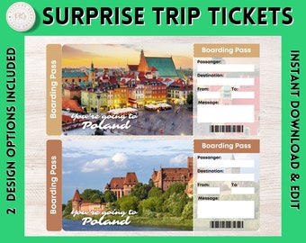 Printable POLAND Surprise Gift Ticket | POLAND Printable Boarding Pass | Editable Personalised Present | Vacation ticket