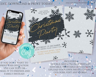 Editable Christmas Party Invitation, Christmas Party Invitation, Party Announcement, Printable Template, Christmas Invitation, Holly Berry