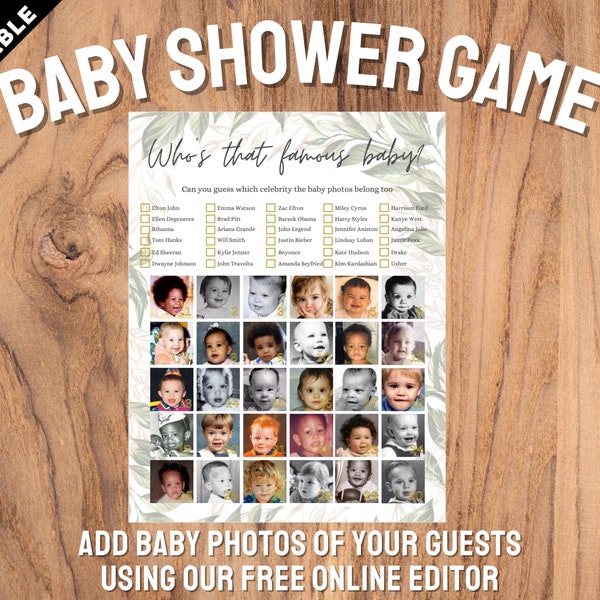 Guess the Baby Celebrity Game, Greenery Baby Shower Games | Celebrity Baby Pictures | Guess The Celebrity Baby Shower | Baby Celebrity Game