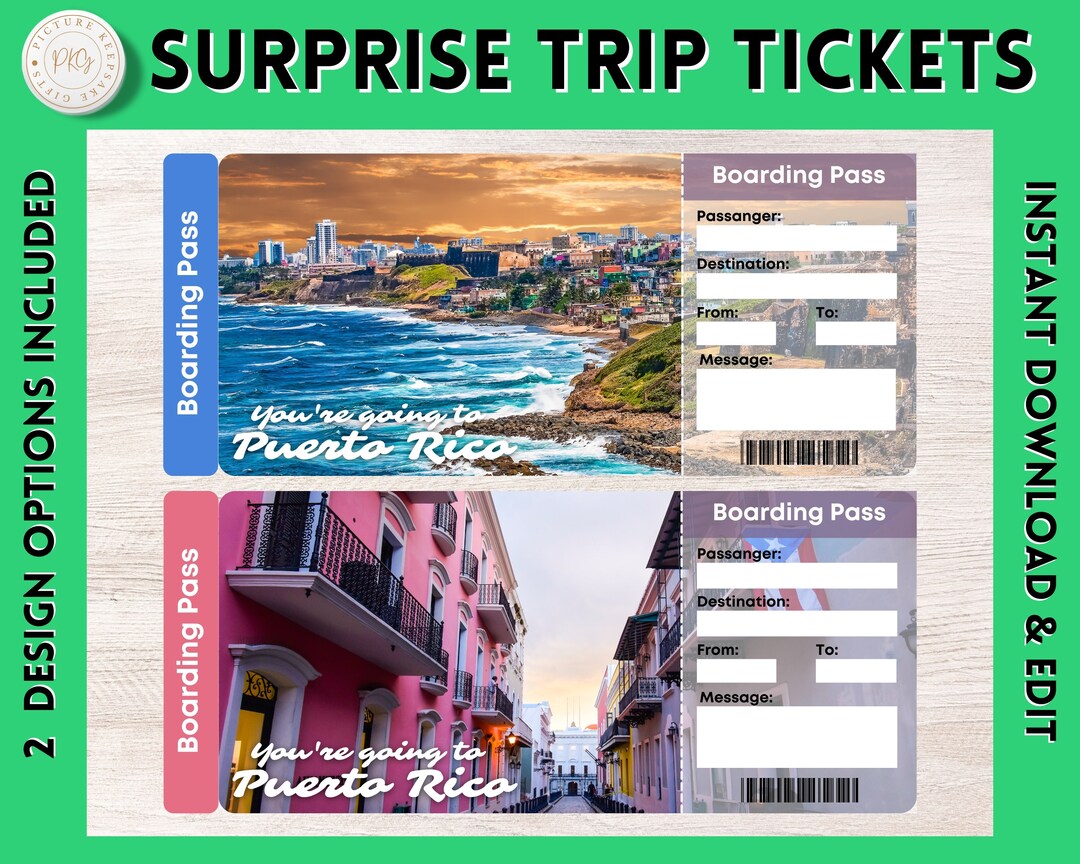 Printable Puerto Rico Surprise Gift Ticket Puerto Rico Printable