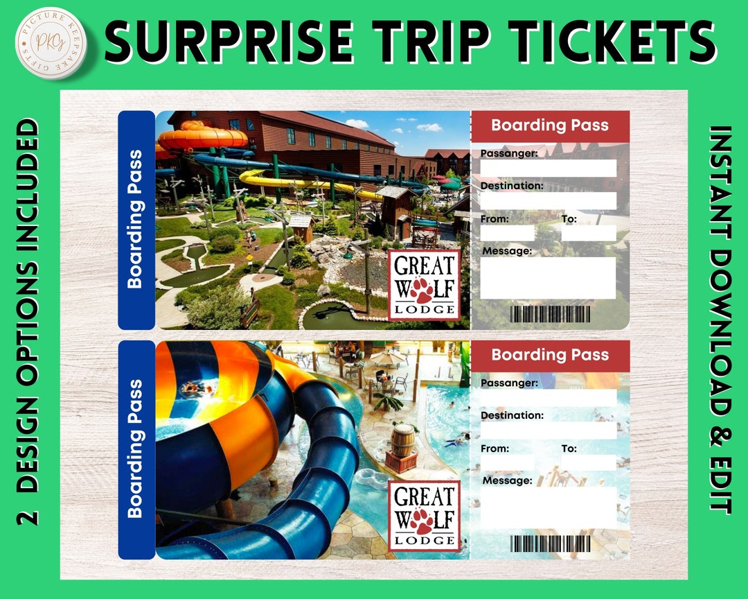 Printable GREAT WOLF LODGE Surprise Gift Ticket Printable Great Wolf