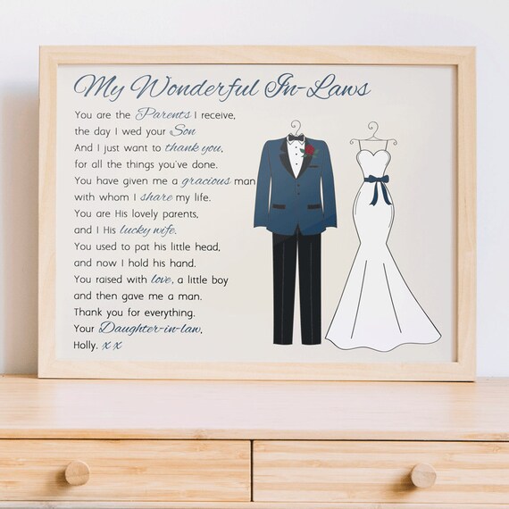 Wedding In Laws Gift Grooms Parents Poem Brides Parents Etsy