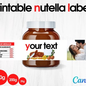 PRINTABLE Personalised NUTELLA Jar Label Digital File Nutella Label Printable Make UNLIMITED Nutella Labels Instant online Nutella Jar image 1