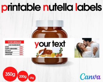 PRINTABLE Personalised NUTELLA Jar Label Digital File | Nutella Label Printable | Make UNLIMITED Nutella Labels | Instant online Nutella Jar