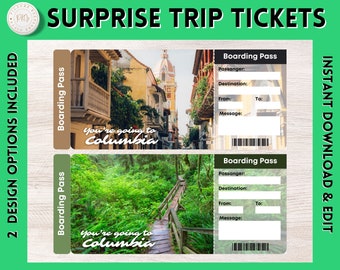 Printable COLUMBIA Surprise Gift Ticket | COLUMBIA Printable Boarding Pass | Personalised Present | COLUMBIA Vacation | Ticket | Flight