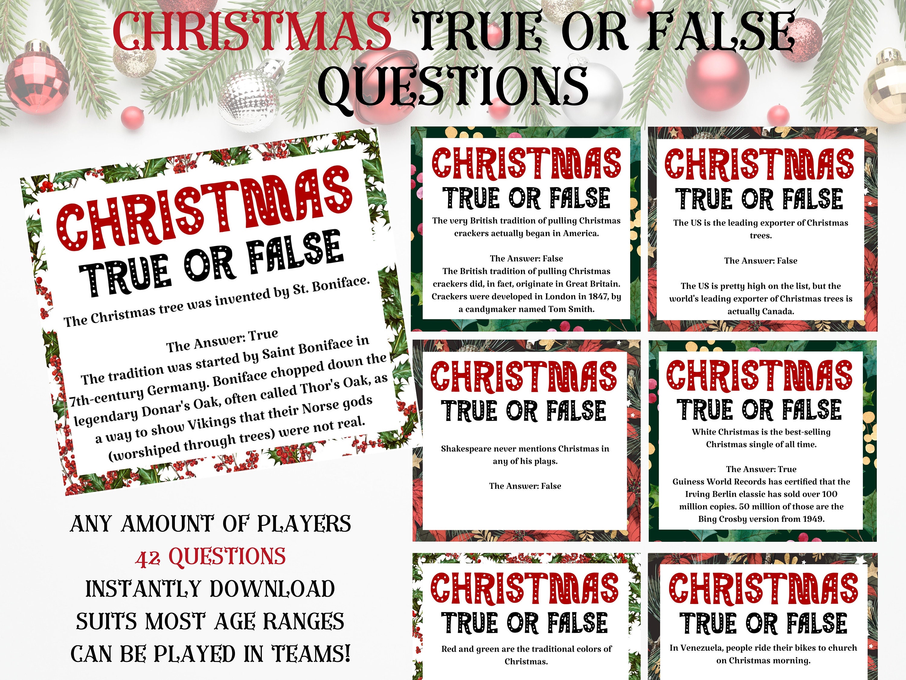 Christmas Facts True or False Quiz Christmas Day Family Quiz Etsy UK