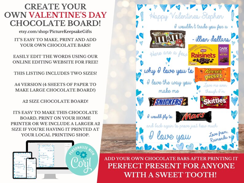 PRINTABLE Valentines Candy Bar Poster Sign Chocolate Board - Etsy