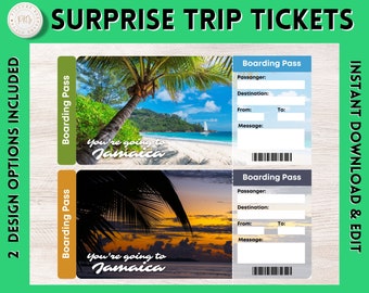 Printable JAMAICA Surprise Gift Ticket | JAMAICA Printable Boarding Pass | Flight Ticket | Admission Ticket | JAMAICA Vacation Ticket