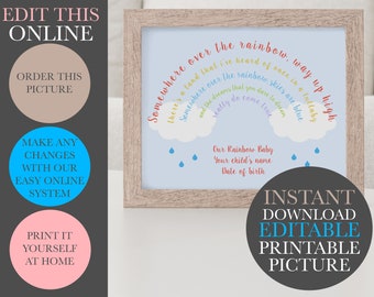 Printable Rainbow Wall Art, Name Nursery Print, Instant Download Art, Rainbow Kids Print, Printable Nursery Art, Rainbow Baby Shower Gift