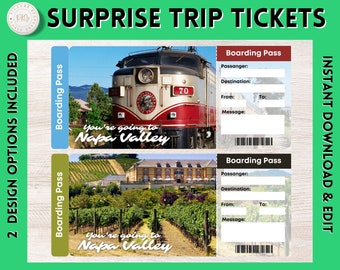 Printable Napa Valley Surprise Gift Ticket | Printable Napa Valley Boarding Pass | Editable Personalised Present Gift Instant Souvenir