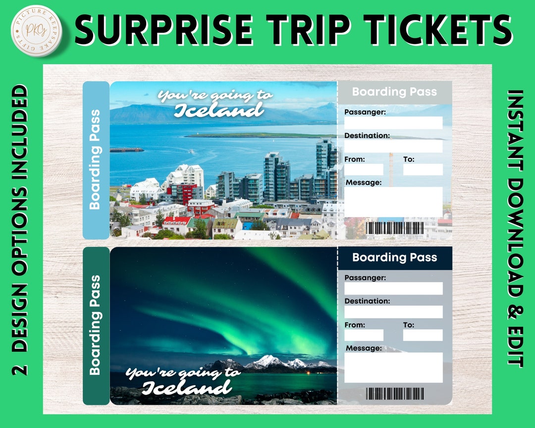 Printable ICELAND Surprise Gift Ticket ICELAND Printable Boarding Pass