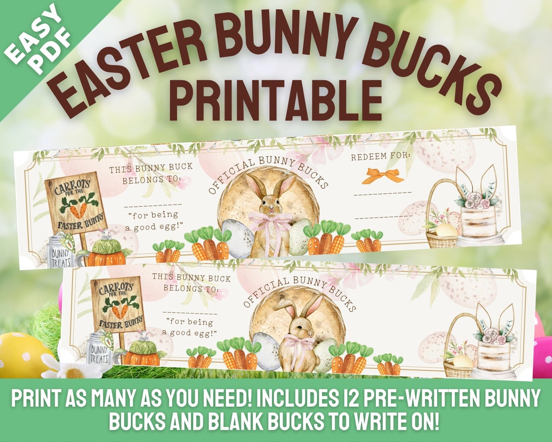 PRINTABLE Easter Bunny Bucks Printables Easter Play Money