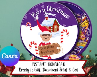 Etiqueta Personalizada para Héroes, Celebraciones, Rosas Chocolates Tina Navidad. Navidad personalizada. Descarga instantánea, edición en línea, Canva.